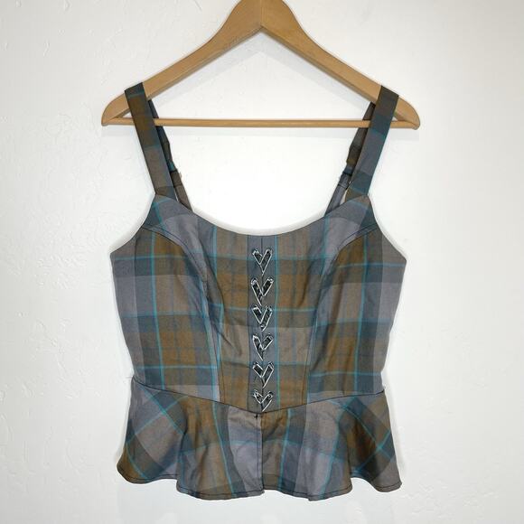 Outlander Mackenzie Tartan Peplum Top Womens Large Blue Plaid Tank Top - Picture 1 of 5